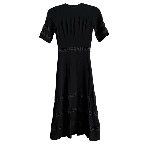 Reformation Woodson Dress Black Sz 0 Lace Insets Semi-Sheer Puff Sleeves Ruffle - Picture 3 of 13